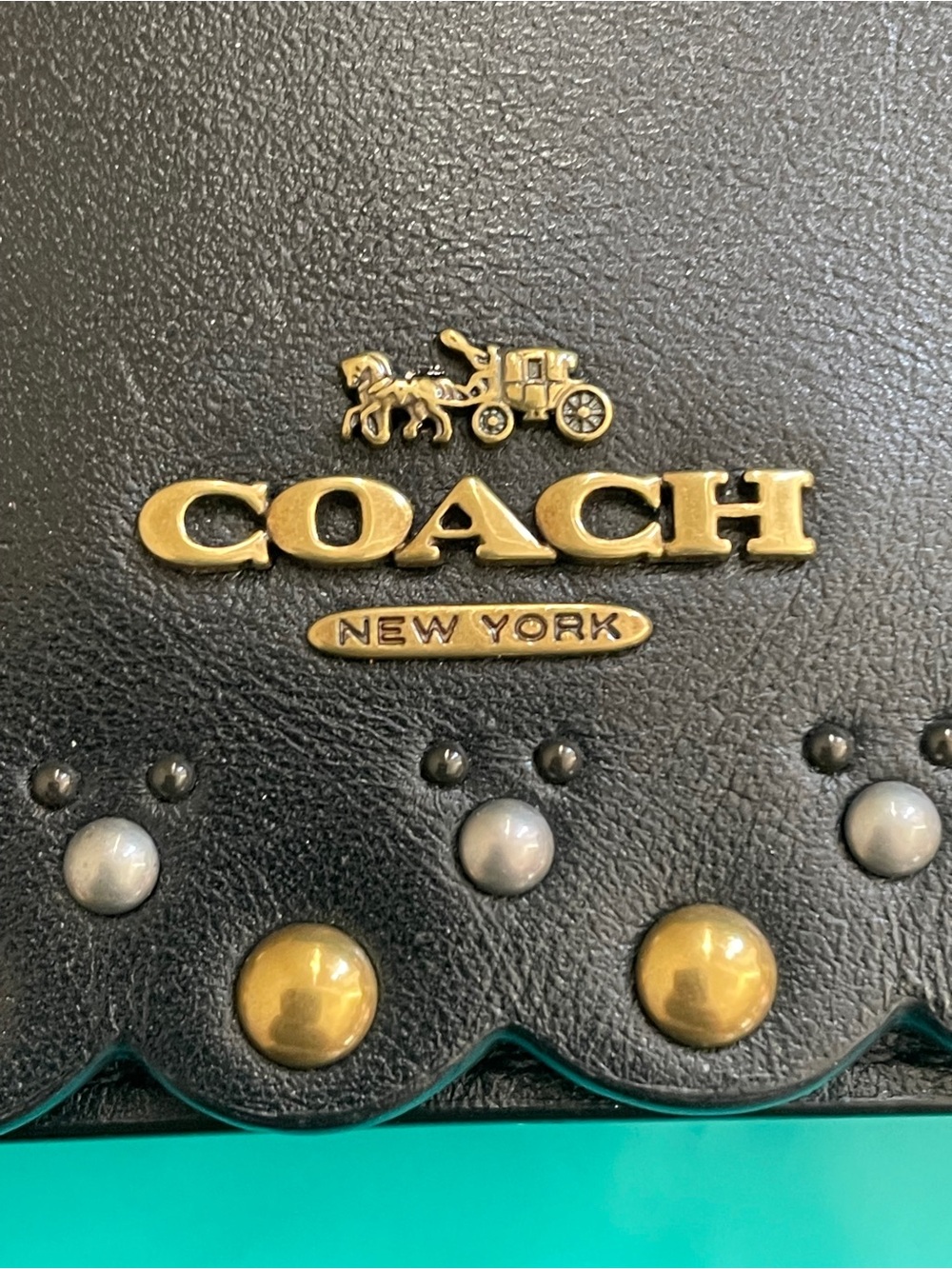 COACH Hayden Black Leather Crossbody with Gold Stud Accents - Picture 9 of 10